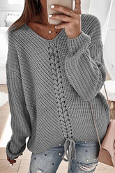 Casual Solid Cross Straps V Neck Tops Sweater(7 Colors)